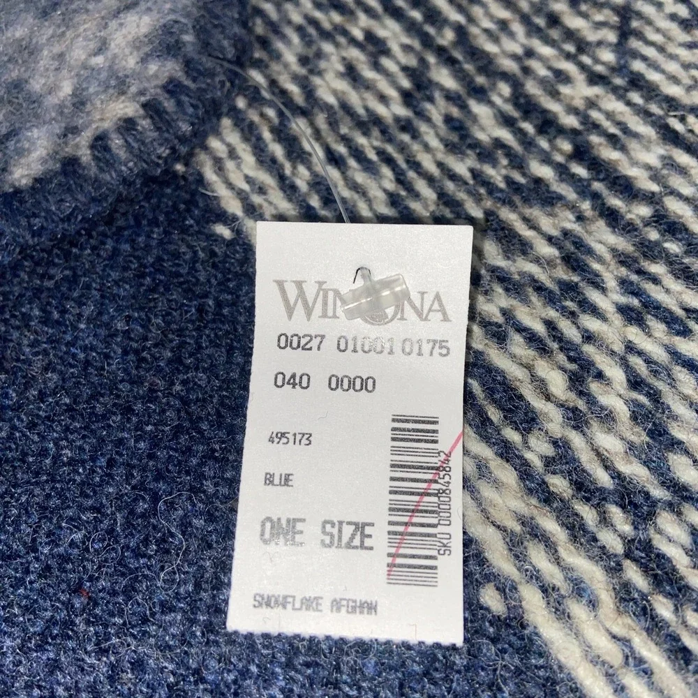Winona Knits Wool & Acrylic Snowflake Blanket Throw Navy White USA  62
